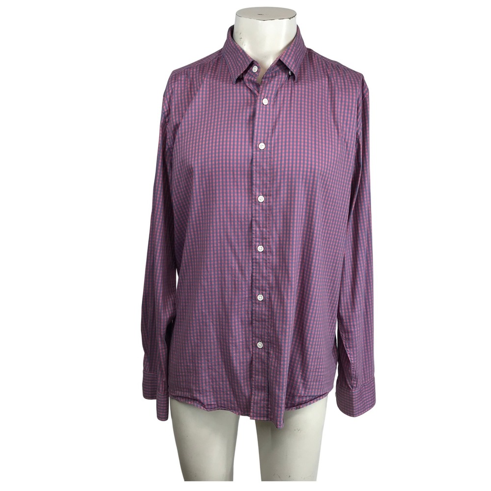 Faherty‎ Brand Mens Large Red Blue Gingham Supima Cotton Blend Button Down Shirt